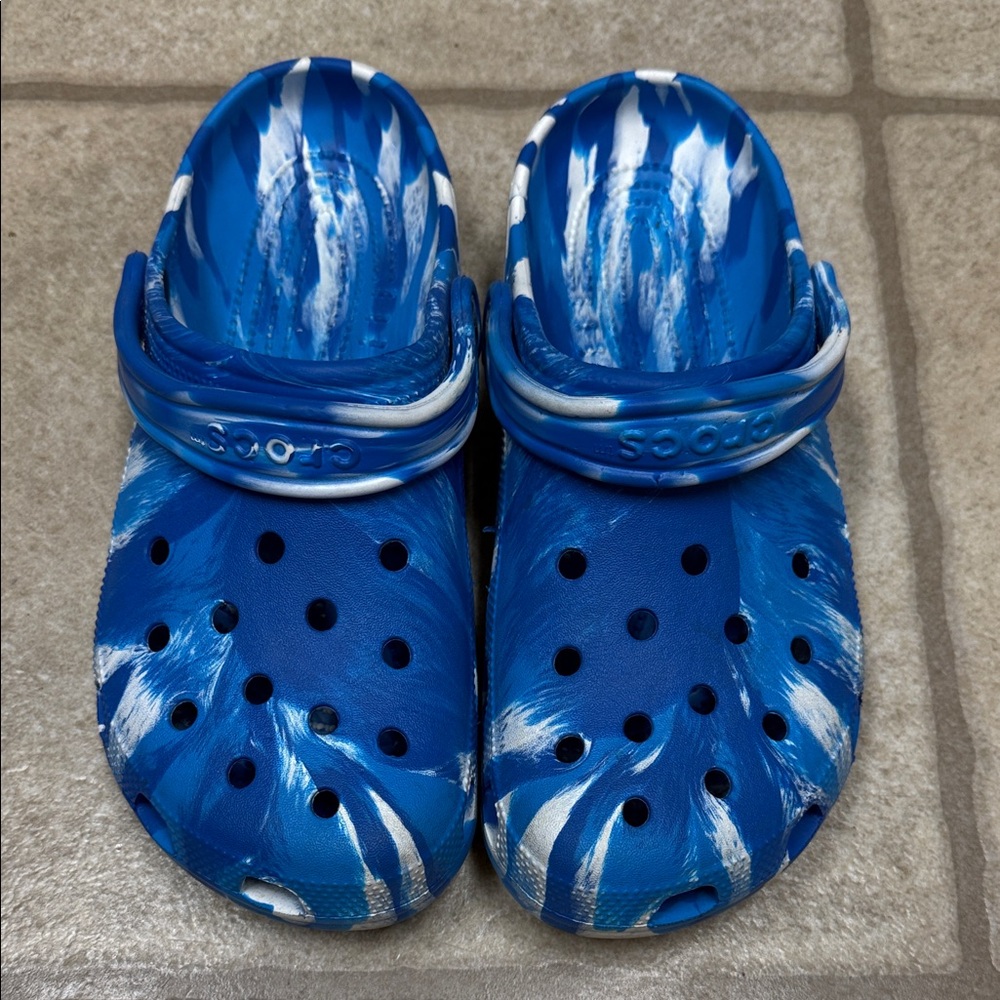 CROCS Blue and White Mules